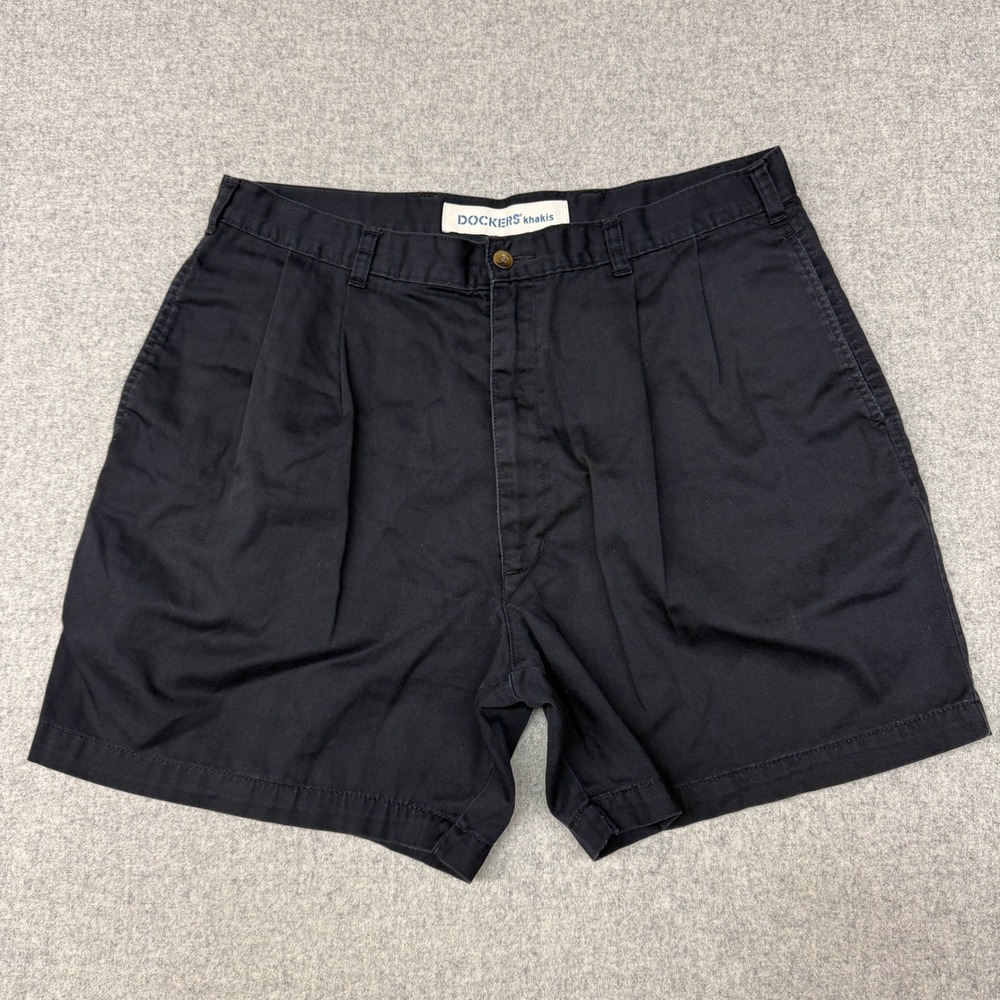 Dockers | Pleated Khaki Shorts | 36 | Navy Blue | Cotton Twill Casual Classic